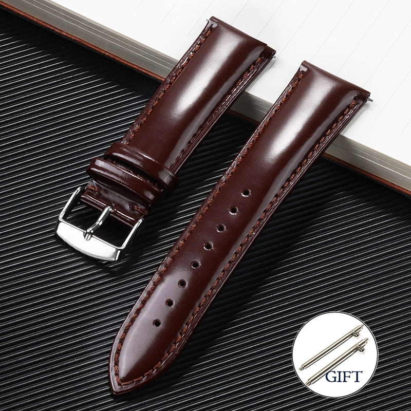 Polished Cowhide Strap for Omega 20mm 22mm Stitching Wrist Bracelet for Seiko Polish Vintage Watch Band for Citizen