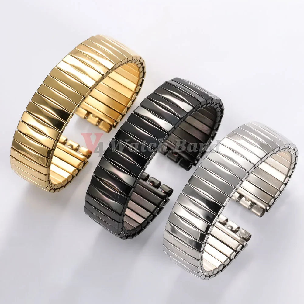 17mm 20mm Elastic Metal Watch Band for Swatch Watch Strap Stretch Expansion Stainless Wrist Strap Men Women Bracelet Accessories