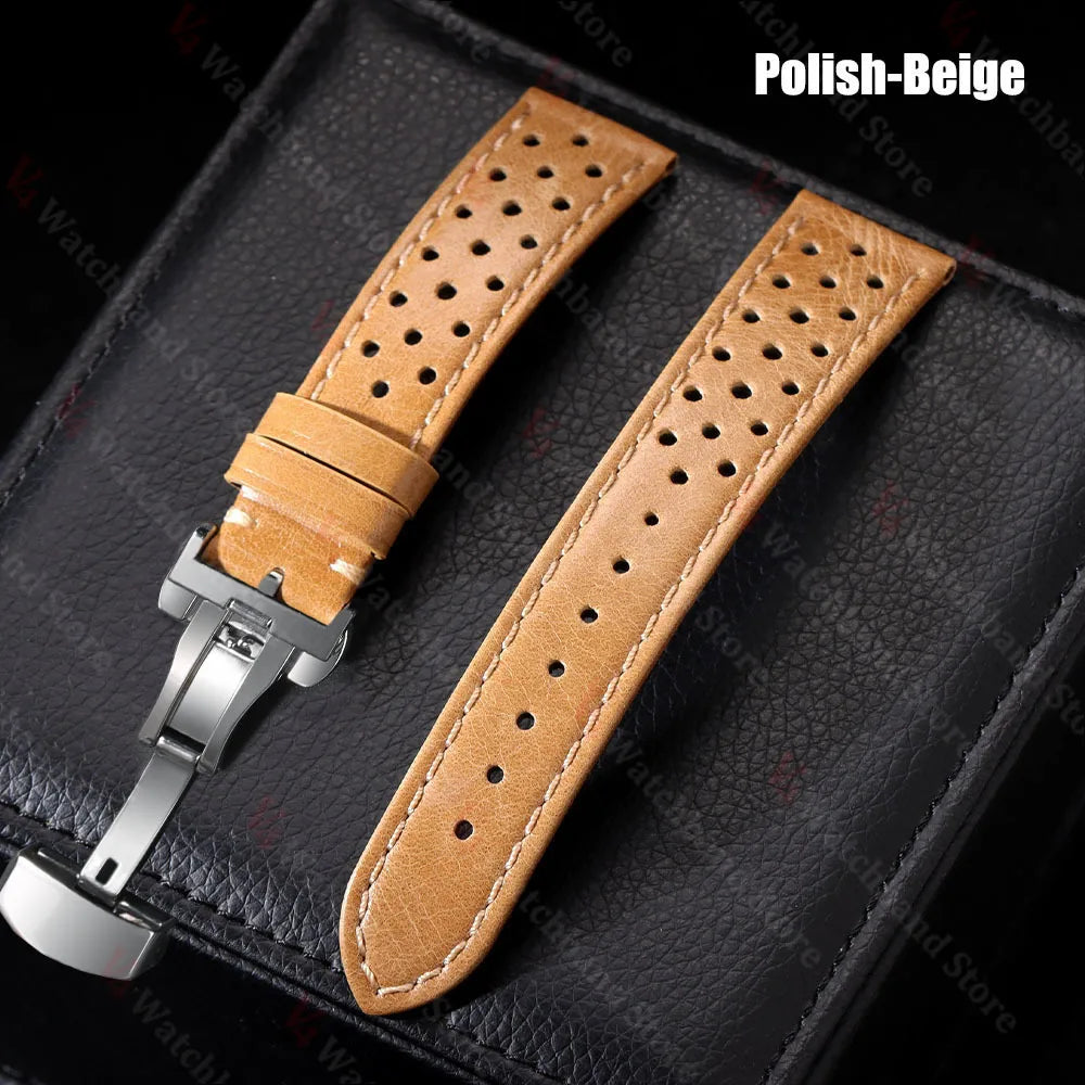 18/20/22mm Universal Genuine Cowhide Watch Band Butterfly Buckle Vintage Straps for Men Women Breathable Bracelet Belt Accessory