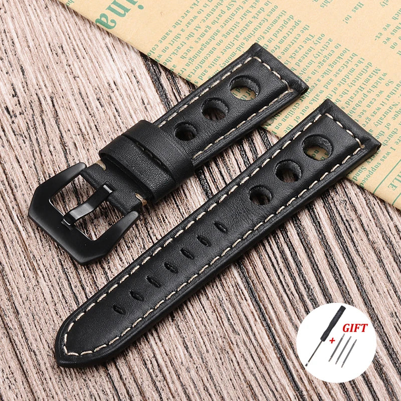 Vintage Retro Leather Strap 20mm 22mm 24mm For Samsung 3/4/5pro For Huawei GT2 3 Band Men Women Universal Bracelet Accessories