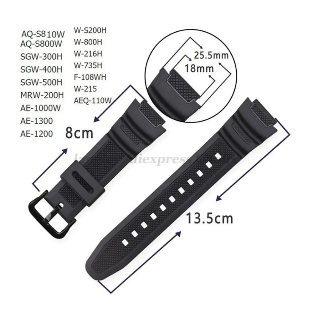 18mm Silicone Watch Strap for Casio AE1200 SGW300/400 MRW200 W218H AE1000/1300 W219 AQ-S810W Replacement Rubber Belt Wristband