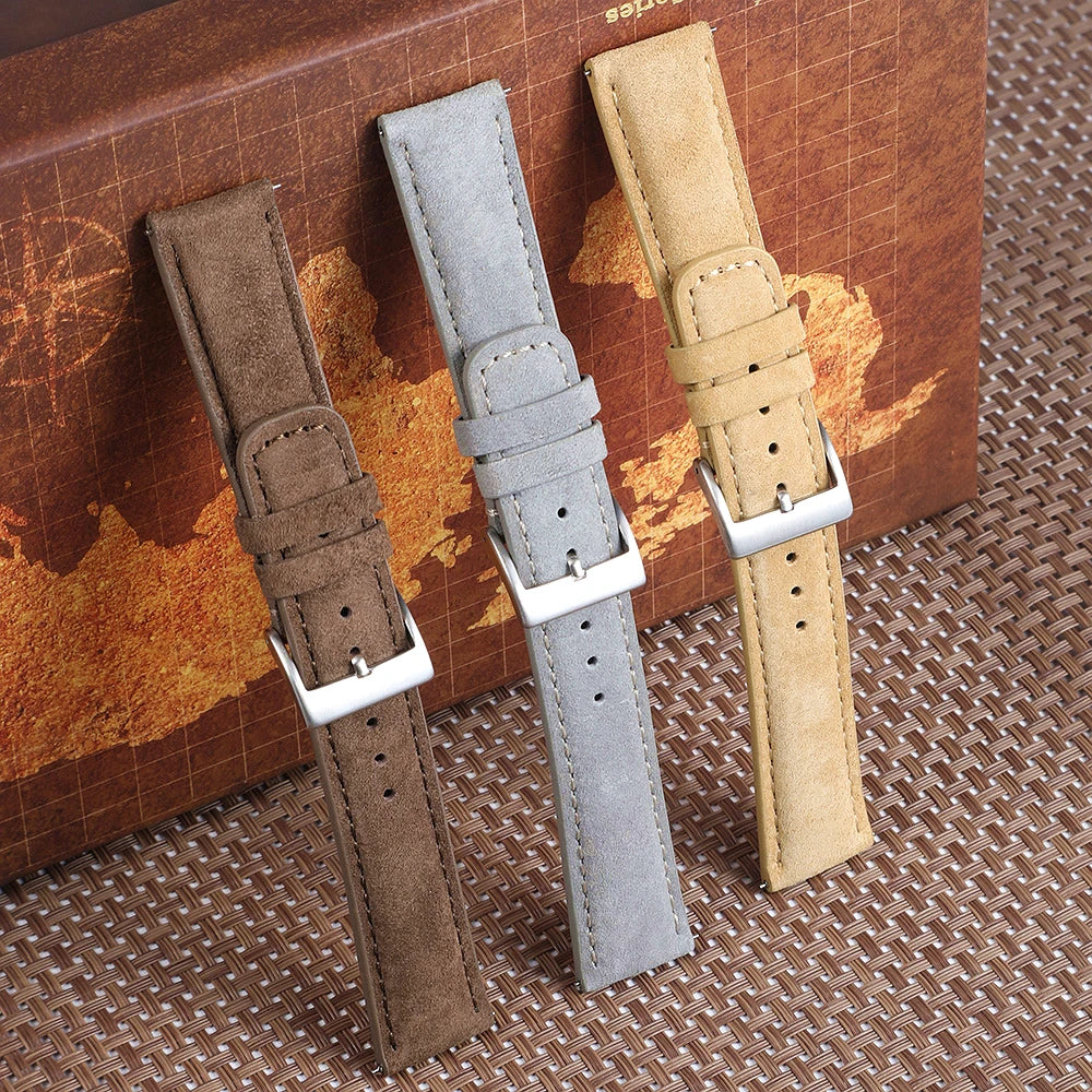 18mm 20mm 22mm Vintage Suede Cowhide Watch Strap Handmade Watch Band Gray Brown Black Quick Release Bracelet for Men Wome