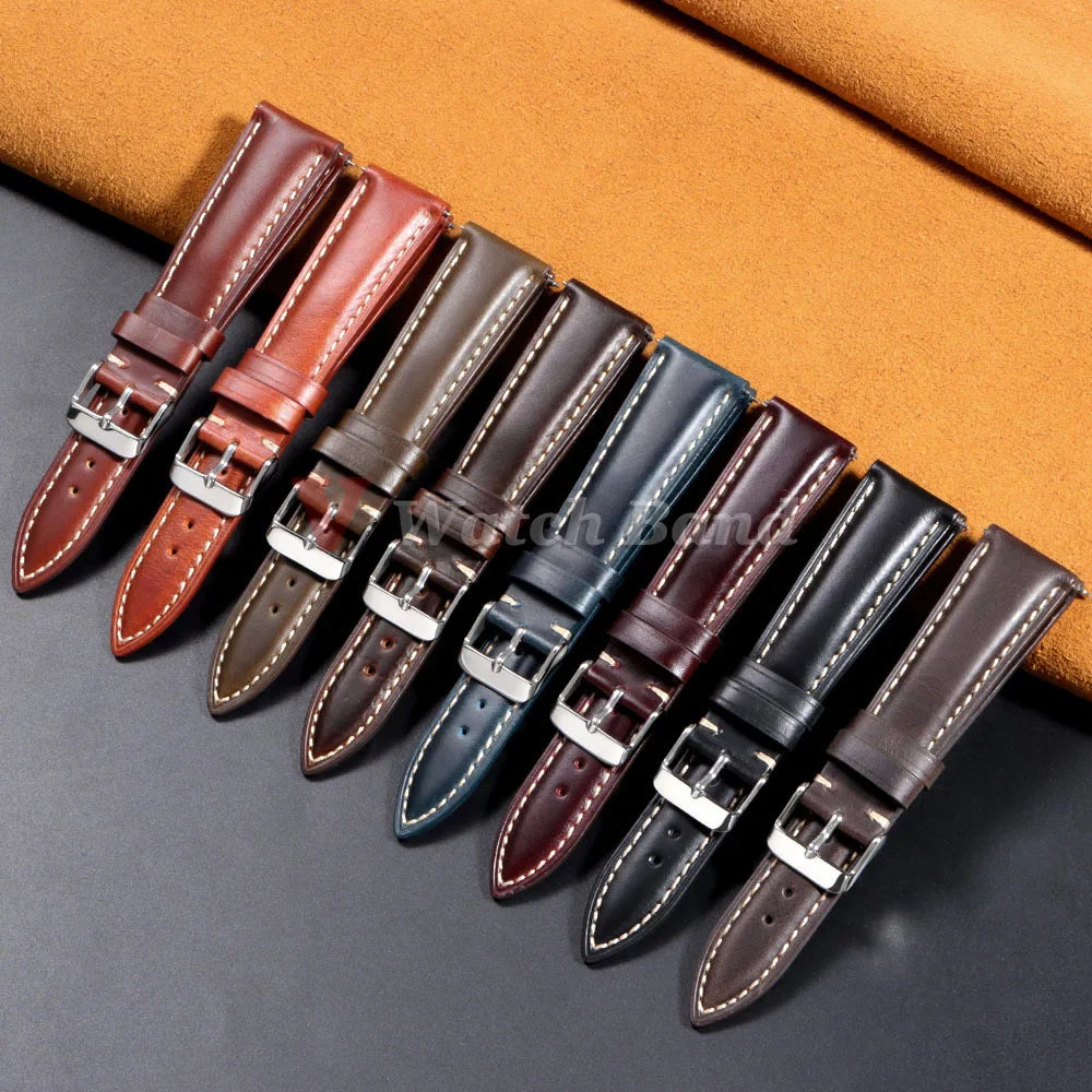 Vintage Oil Wax Genuine Leather Watch Strap 18mm 19mm 20mm 22mm 21mm Brown Watchbands for Samsung Galaxy Watch Band Bracelet