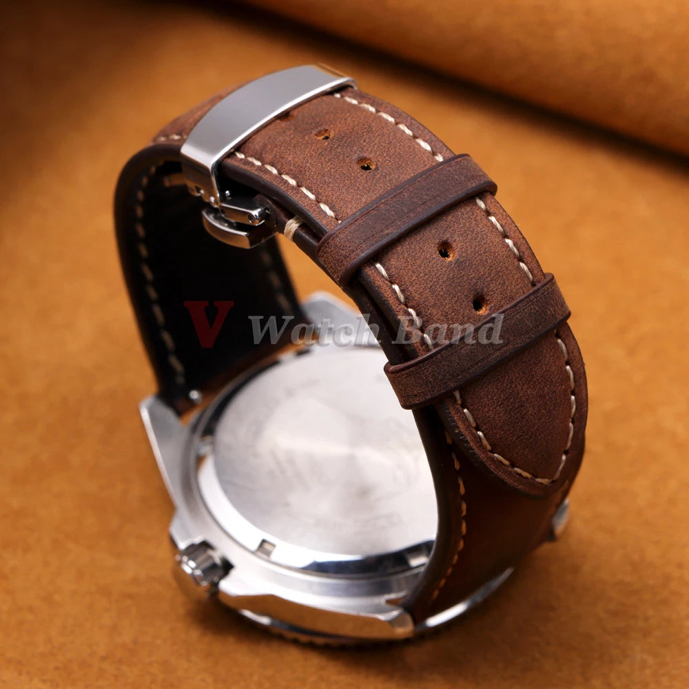 14/16/18/20/22/24mm Business Watch Band for Seiko Genuine Calfskin Leather Watchband for Omega Butterfly Buckle Stitching Strap