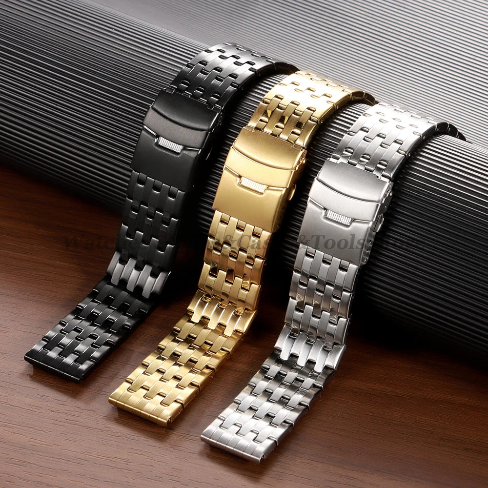 20mm 22mm Stainless Steel Metal Watch Strap for Seiko for Huawei Watch Universal Bracelet Sport Wristband Folding Clasp Bracelet