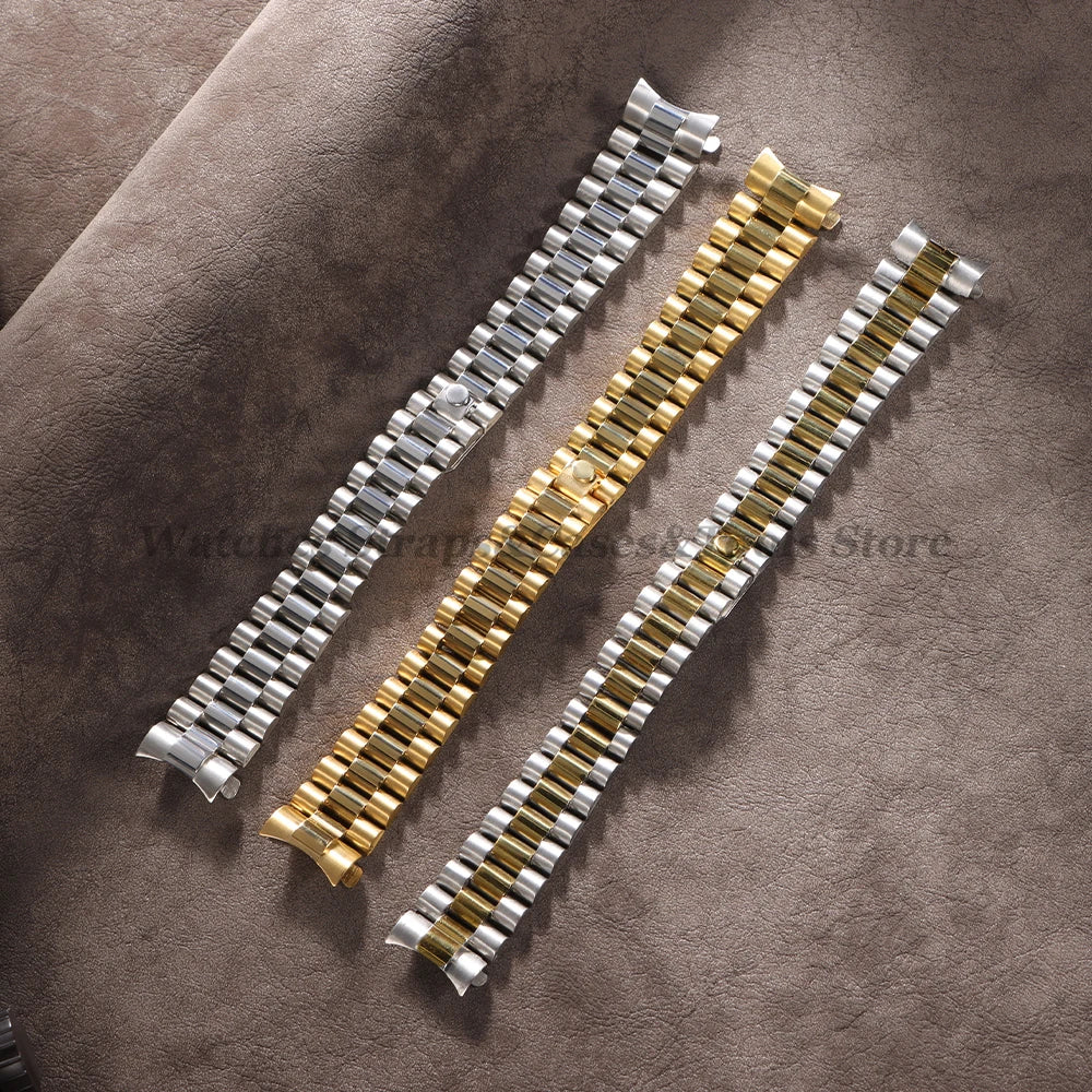 20mm Stainless Steel Watch Strap for Rolex for Water Ghost Wrist Band Silver Gold Curved End Bracelet Men Women Sport Watch Band