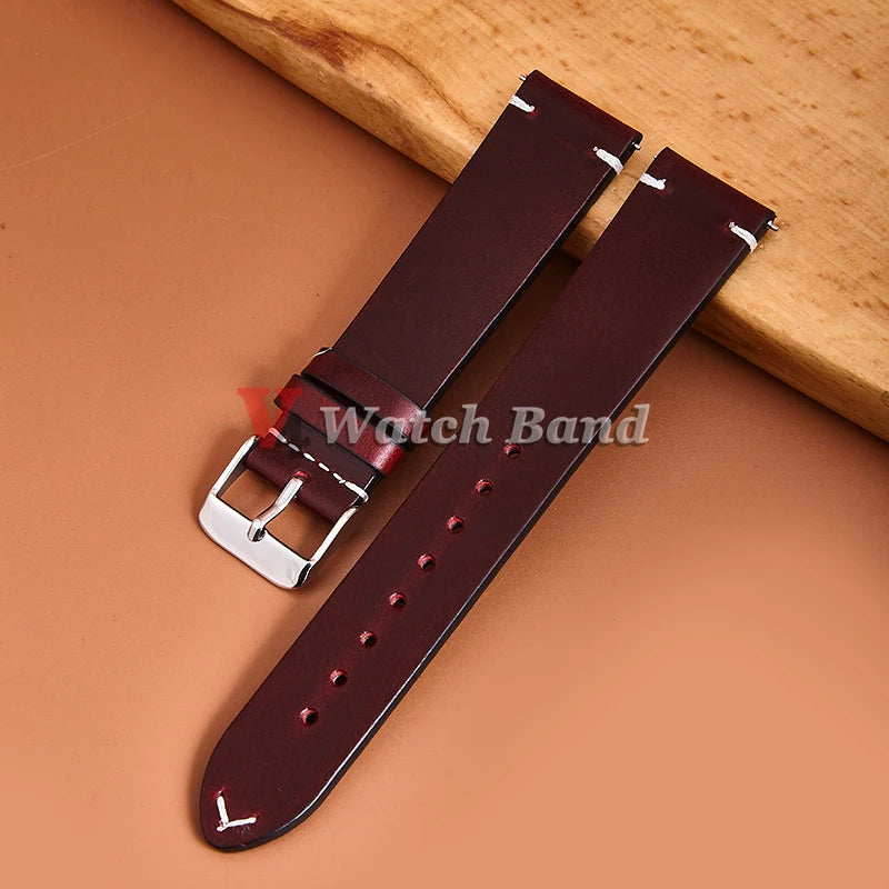 18mm 19mm 20mm 21mm 22mm 24mm Wristband Retro Oil Wax Genuine Leather Watchband Quick Release Calfskin Strap for Seiko for Rolex