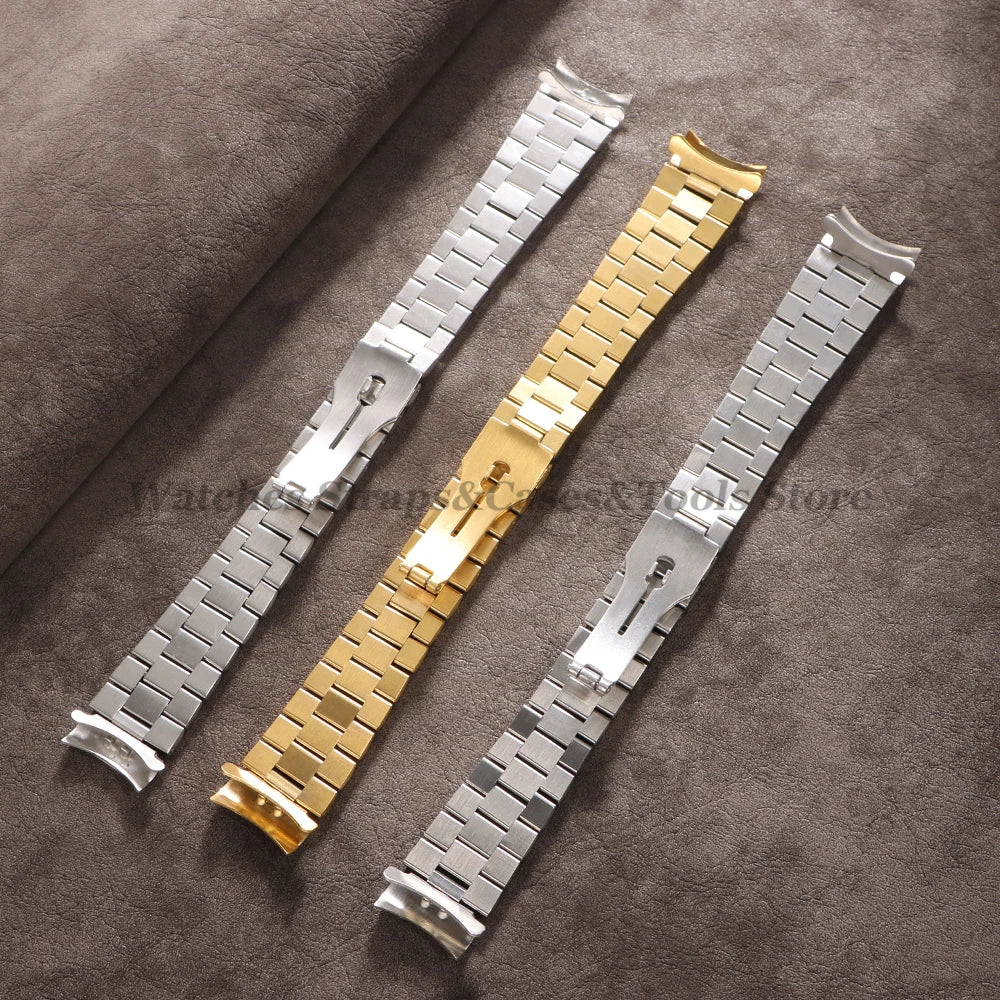 20mm Stainless Steel Watch Strap for Rolex for Water Ghost Wrist Band Silver Gold Curved End Bracelet Men Women Sport Watch Band