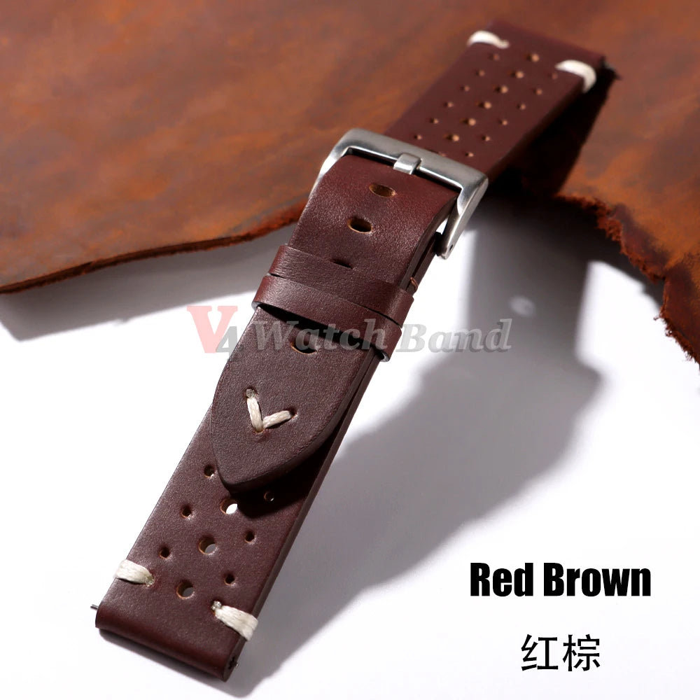 20mm 22mm Universal Genuine Cowhide Watch Band Solid Steel Buckle Vintage Strap for Men Women Breathable Bracelet Belt Accessory