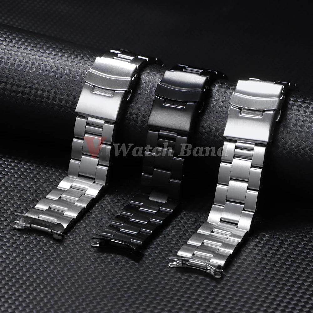 18/19/20/21/22/23/24mm 316L Stainless Steel Black Silver Arc End Watchband for Seiko Strap for Skx007/Skx009 Sport Belt Bracelet