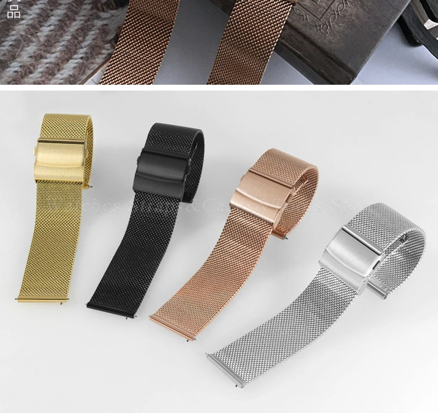 General Use Quick Release Watchband Stainless Steel Band 0.6mm Milanese Strap 12/14/16/18mm 20mm 22mm 24mm for Omega for DW Belt
