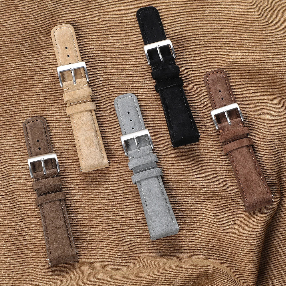 18mm 20mm 22mm Vintage Suede Cowhide Watch Strap Handmade Watch Band Gray Brown Black Quick Release Bracelet for Men Wome