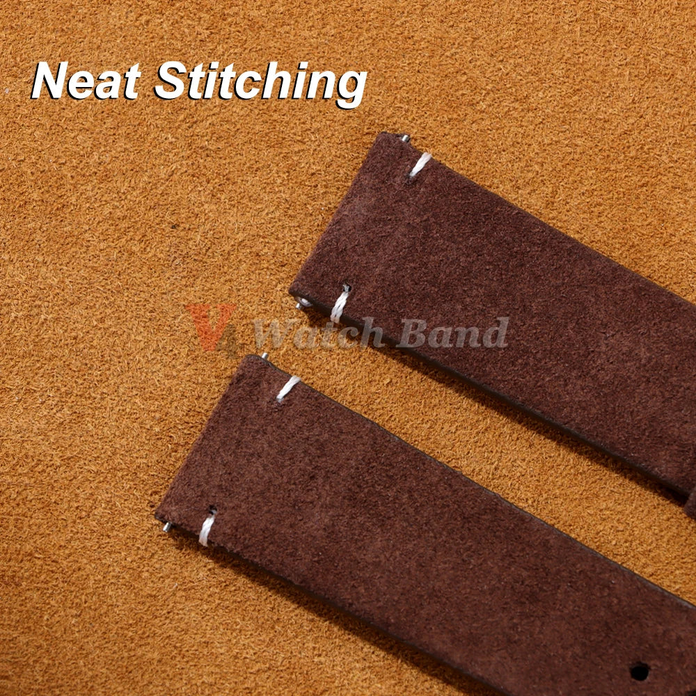Suede Genuine Leather Watchband for Seiko for Samsung Vintage Straps Handmade Stitching Bracelet 20mm 22mm for Huawei Gt2 GT3/4