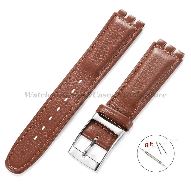 Cowhide Leather Watch Strap for Swatch Series 17mm Bracelet Men Women Waterproof Sport Replacement Watchband Belt Accessories