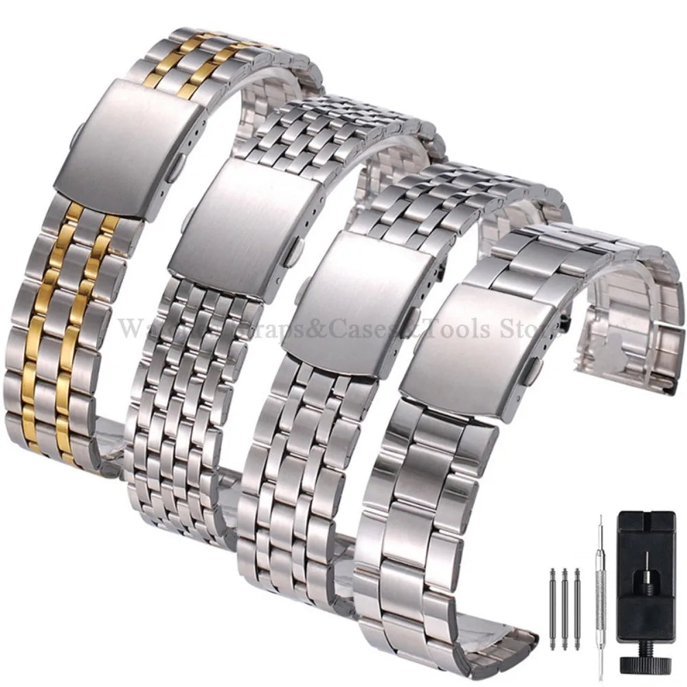 Stainless Steel Watch Strap Folding Buckle Silver Gold Women Men Bracelet 18mm 20mm 22mm for Huawei Watch Gt3/Gt4 46mm Wristband