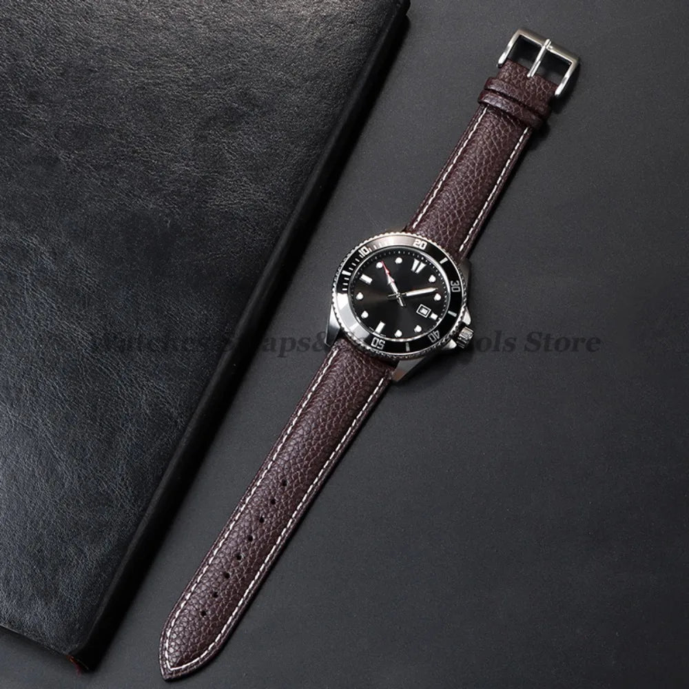 Litchi Pattern Genuine Leather Watch Band 18mm 20mm 22mm for Samsung Galaxy Watch 7/6/5/4 40 44mm Men Women Replacement Straps