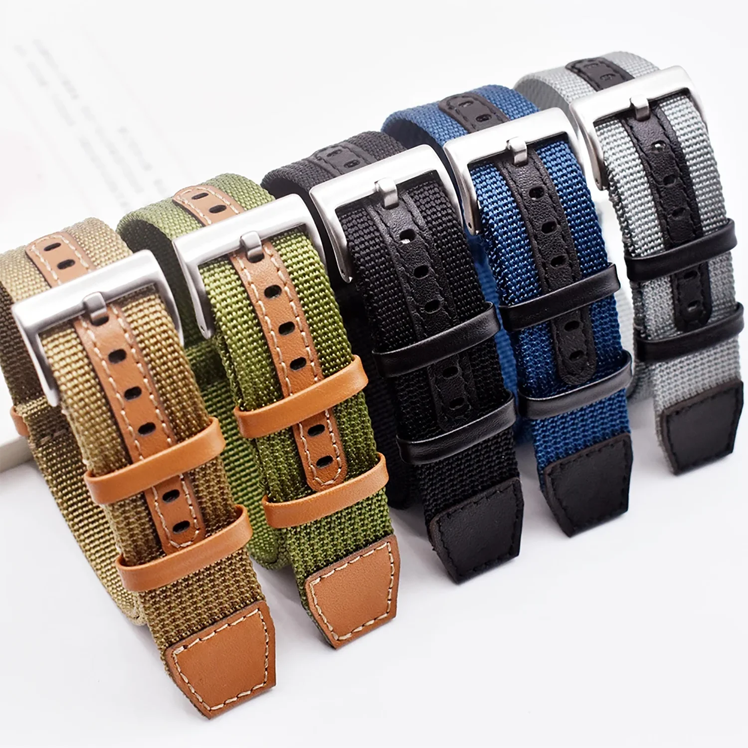 Soft Watch Bracelet for Seiko Replacement 20mm 22mm Canvas Nylon Patch Leather Strap for Rolex Watchband for Omega Wristband