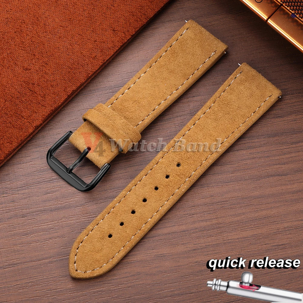 Vintage Suede Watch Strap 18 19mm 20mm 22mm for Seiko for Huawei Stitching Quick Release Bracelet for Samsung Watch 8/7/6/5/4/3