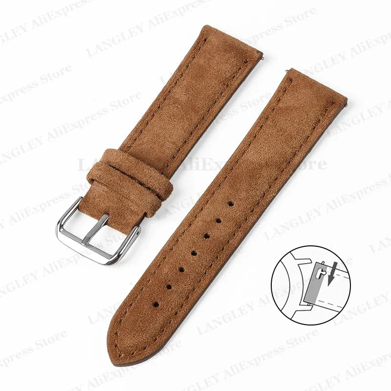 18mm 20mm 22mm Vintage Suede Leather Watchband for Samsung Galaxy Watch 5 4 3 45mm 40mm Cowhide Stitching Quick Release Bracelet