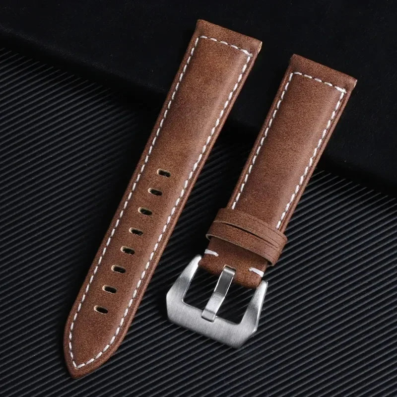 18mm 20mm 22mm 24mm Genuine Leather Watchband for Panerai Sport Wristband Vintage Matte Polished Watch Strap Blue Brown Bracelet