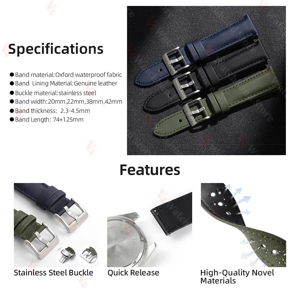 18mm 20mm 22mm Nylon Quick Release Waterproof Watch Bands Sailcloth Straps for Omega for Blancpain for Seiko Divers Men Women