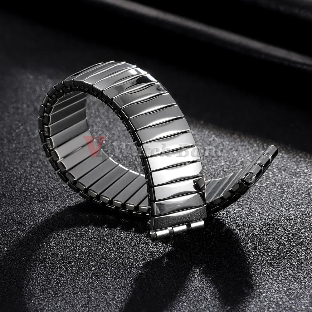 17mm 20mm Elastic Metal Watch Band for Swatch Watch Strap Stretch Expansion Stainless Wrist Strap Men Women Bracelet Accessories