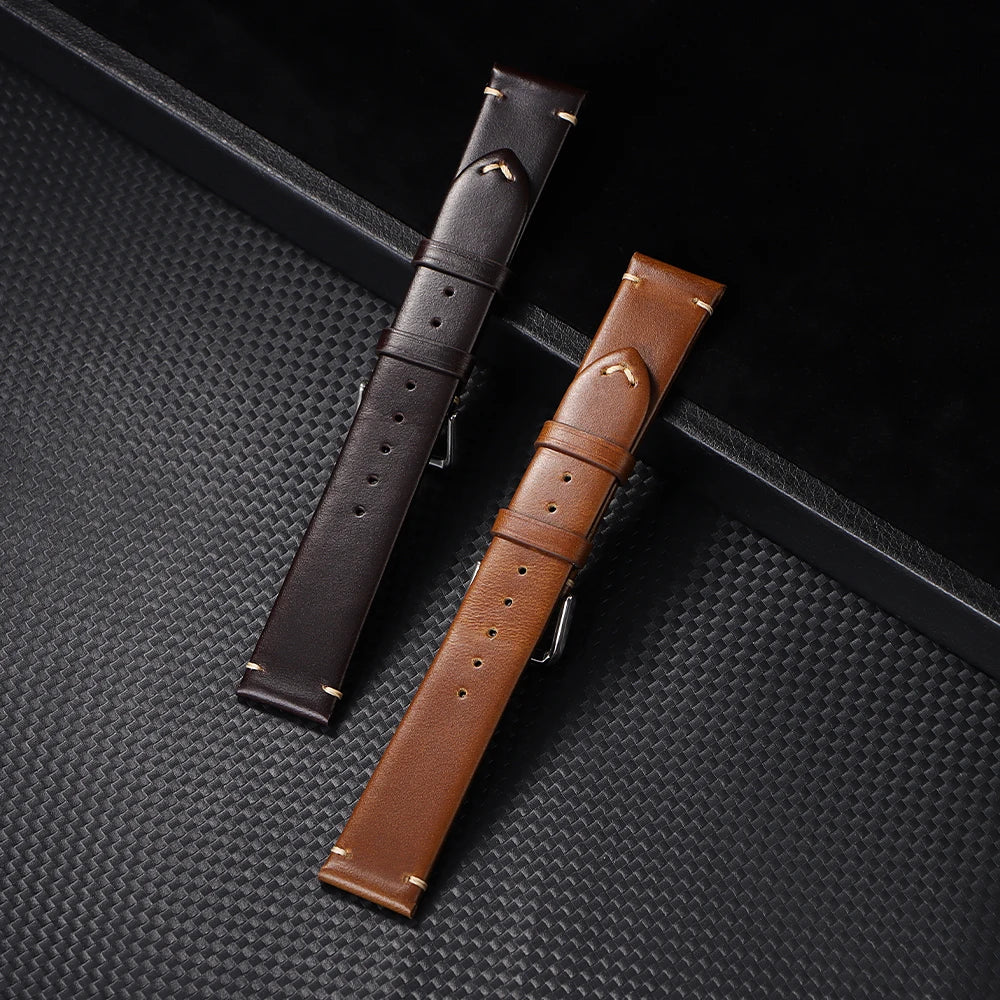 18mm 20mm 22mm Vintage Oil Wax Cowhide Watchband Wristband Stitching Calfskin Strap for Omega Replacement for Seiko Watch Band