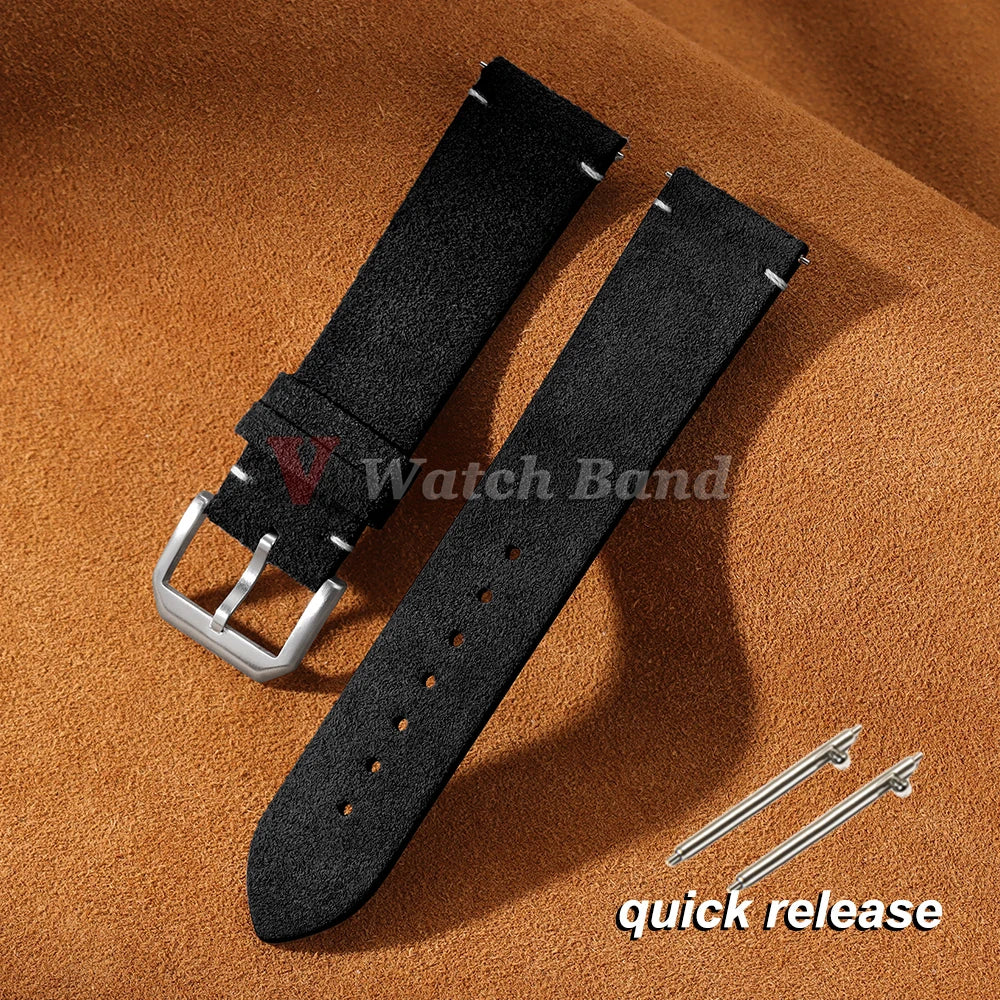 Suede Genuine Leather Watchband for Seiko for Samsung Vintage Straps Handmade Stitching Bracelet 20mm 22mm for Huawei Gt2 GT3/4