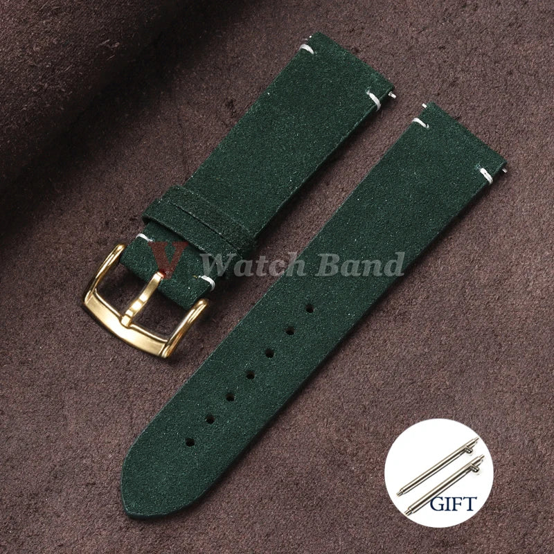 20mm 22mm Quick Release Watch Band Genuine Suede Leather Watch Strap Vintage Brown Grey Watchbands Wristband Men Accessories