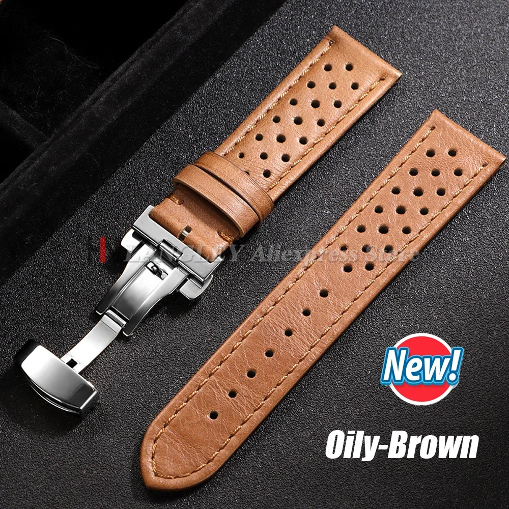 Genuine Calfskin Leather Watchband for Omega Business Wrist Band for Seiko 22mm 20mm 18mm Butterfly Buckle Breathable Men Straps