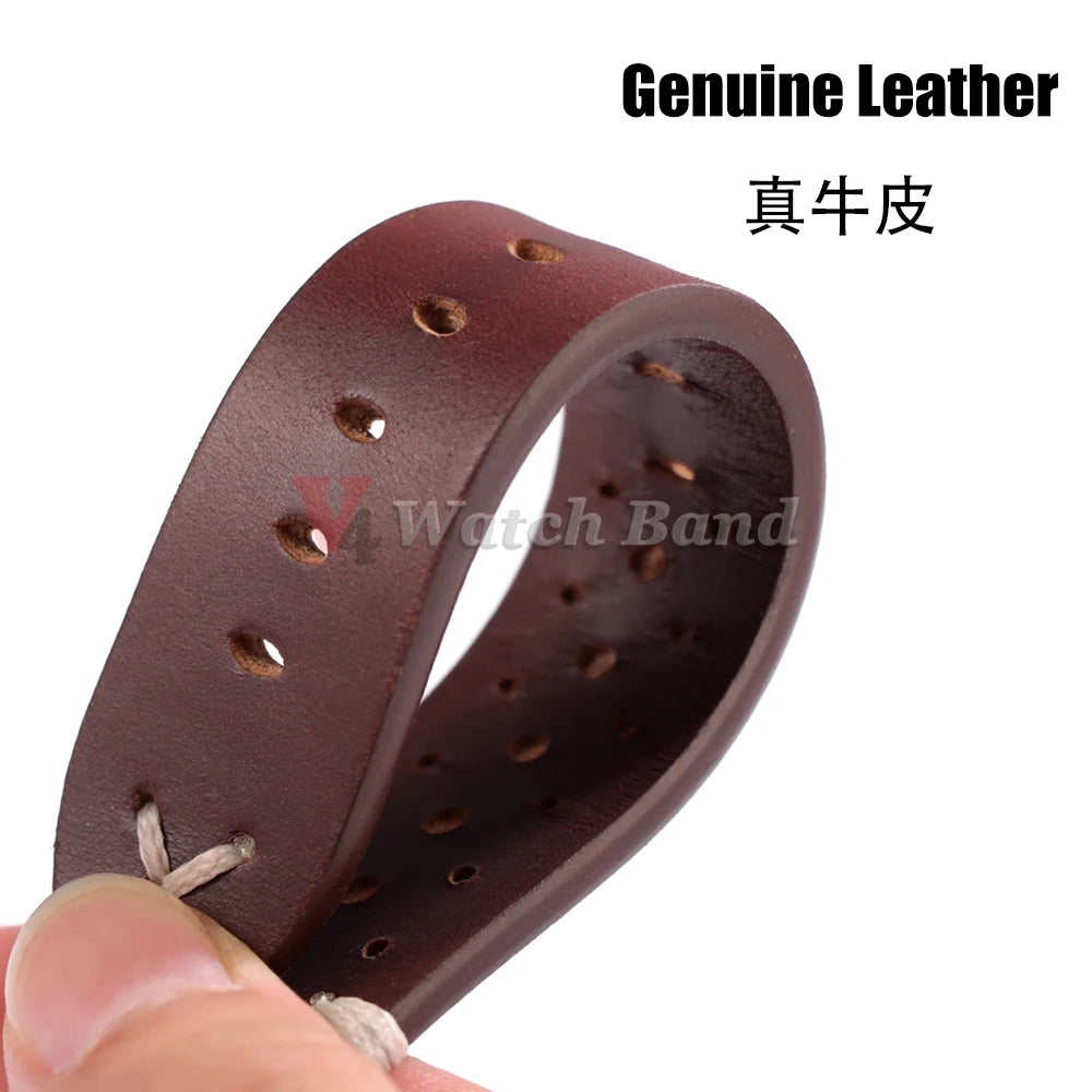 20mm 22mm Universal Genuine Cowhide Watch Band Solid Steel Buckle Vintage Strap for Men Women Breathable Bracelet Belt Accessory