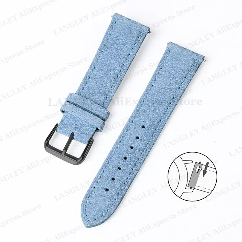 18mm 20mm 22mm Vintage Suede Leather Watchband for Samsung Galaxy Watch 5 4 3 45mm 40mm Cowhide Stitching Quick Release Bracelet