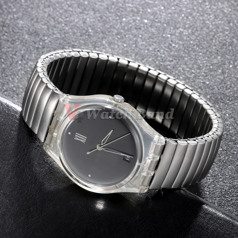 17mm 20mm Elastic Metal Watch Band for Swatch Watch Strap Stretch Expansion Stainless Wrist Strap Men Women Bracelet Accessories