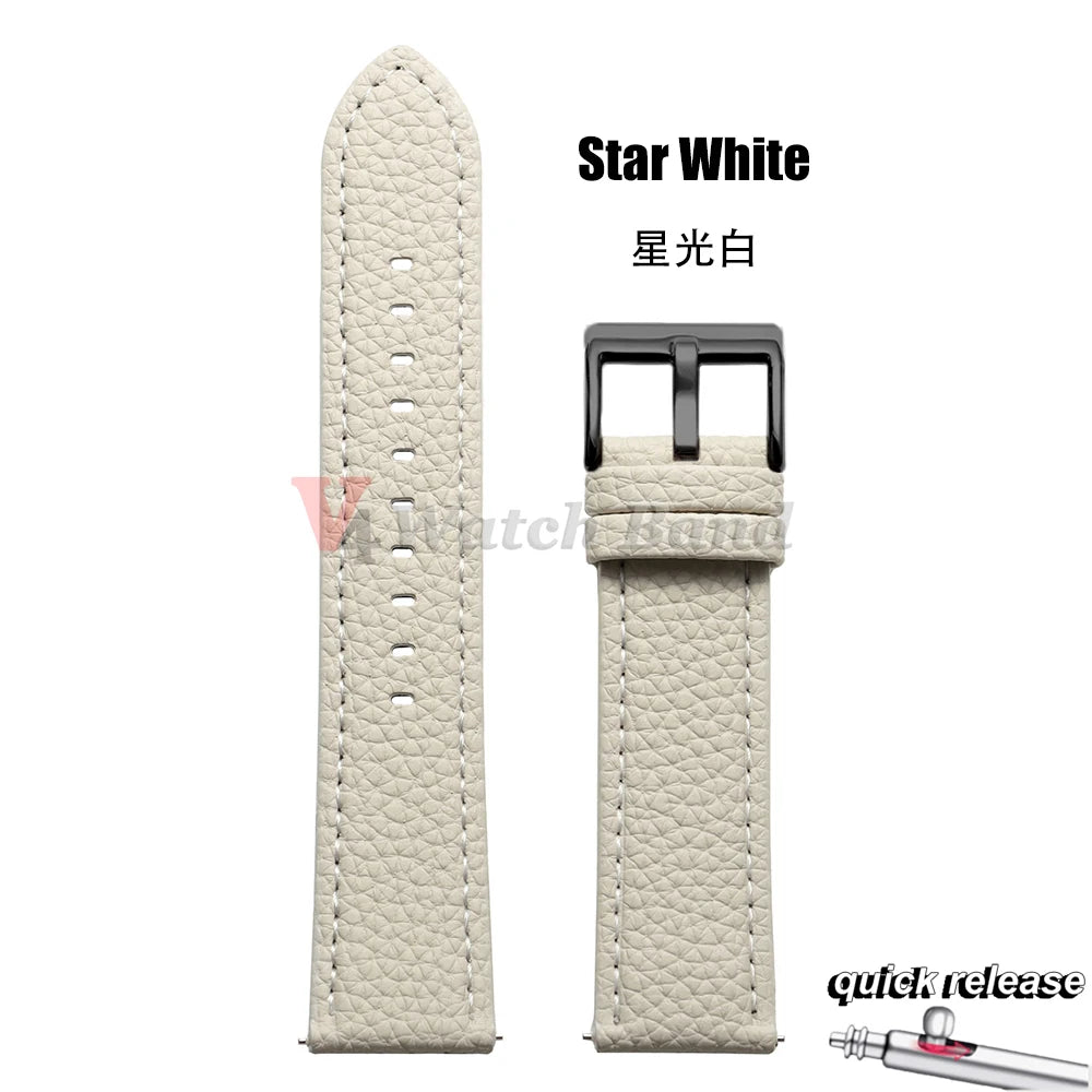 Universal Wristbelt 22mm Leather Business Strap for Omega for Seiko Lychee Pattern Leather Watchband Quick Release Soft Bracelet
