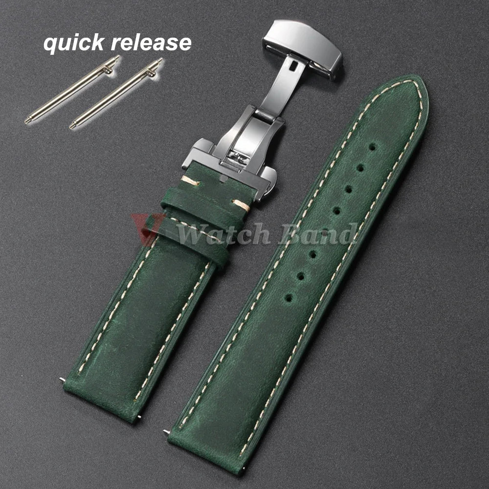 Genuine Calfskin Watchband for Omega Business Watch Band for Seiko 20/22/24mm Butterfly Buckle Stitching Brown Strap 14/16/18mm