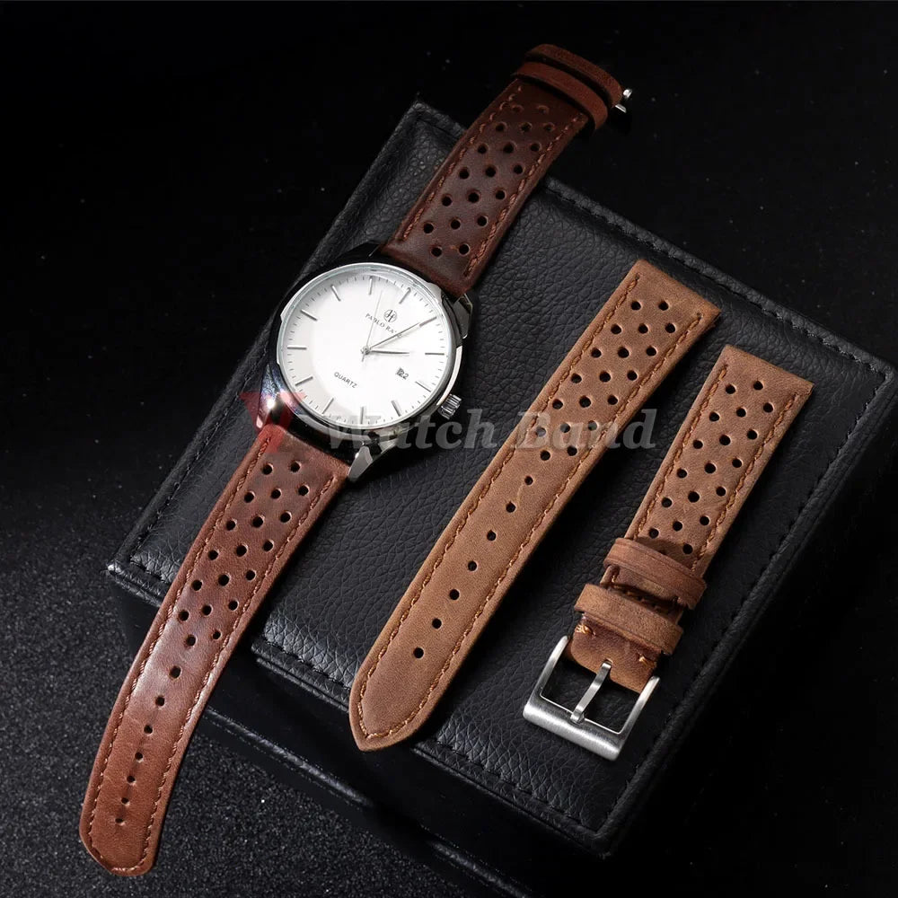 Genuine Cowhide Strap for Samsung Galaxy Watch 6 5 4 Soft Breathable Retro Wristband for Seiko 20mm 22mm 18mm Bracelet Accessory