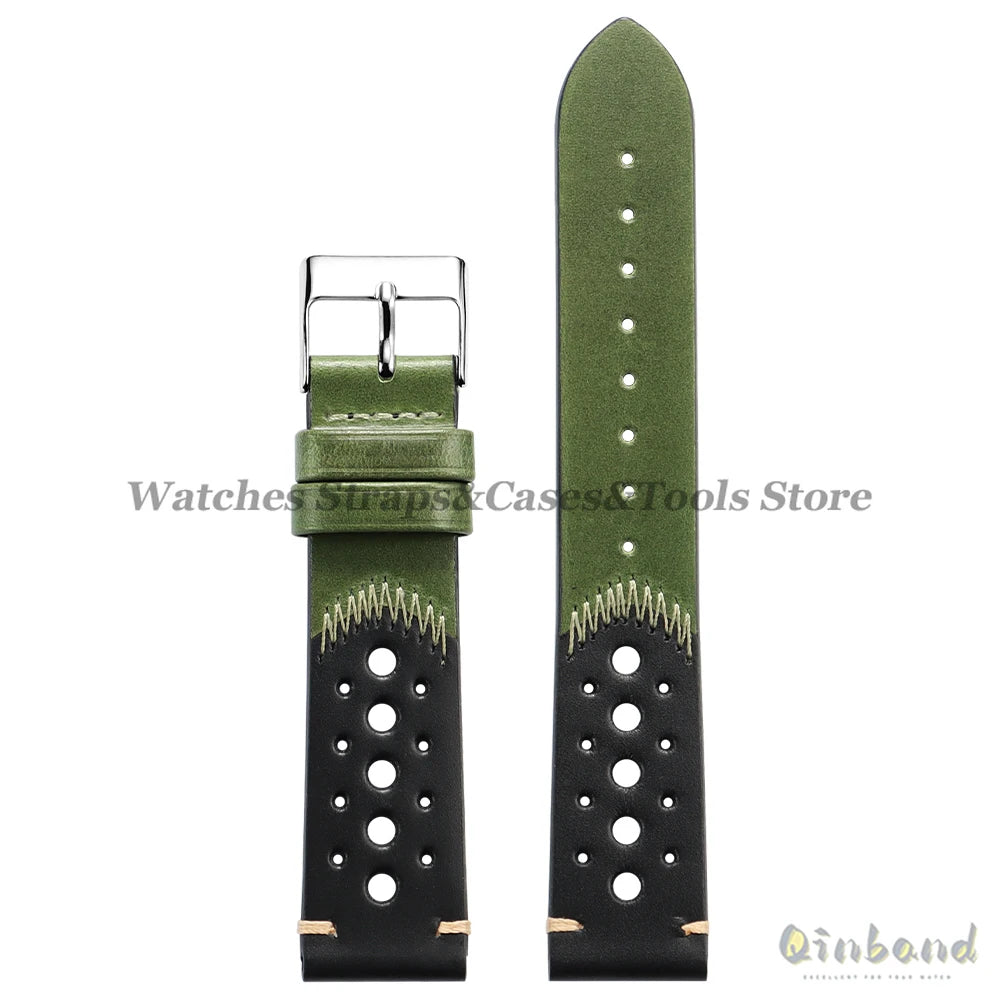 20mm 22mm Vintage Oil Wax Leather Watchband Breathable Porous Wristband Stitching Cowhide Strap for Omega for Seiko Watch Bands