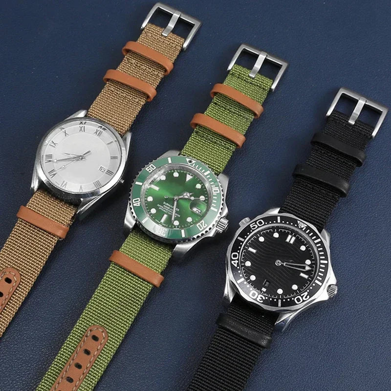 Canvas Durable Nylon Patch Leather Straps for Rolex Watchband for Omega Watch Bracelet for Seiko Replacement Wristband 20mm 22mm