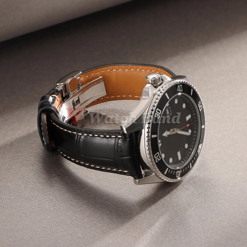 18mm 19mm 20mm 21mm 22mm Cowhide Watch Strap for Longines Replacement Bracelet Universal Metal Butterfly Clasp Wrist Band