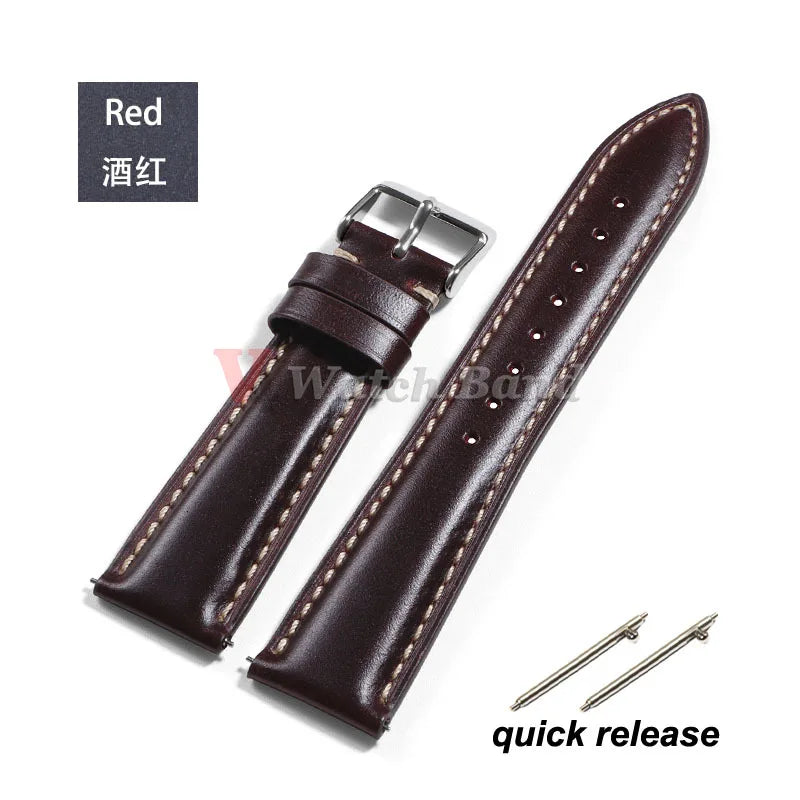 Stitching Oil Wax Cowhide Strap for Samsung Watch 6/5/4/3 Quick Release Soft Bracelet for Seiko Vintage Wristband for Women Men