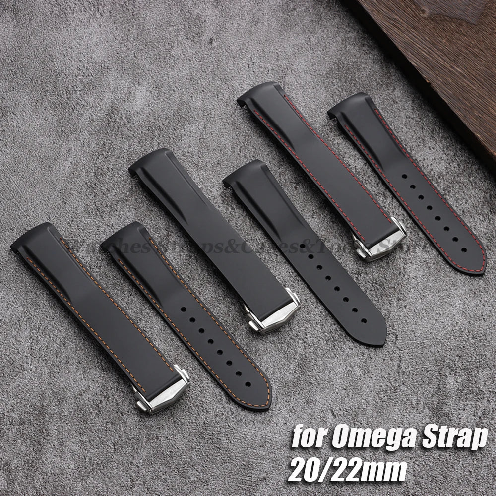 20mm 22mm Rubber Silicone Watchbands for Omega for Seamaster 300 for Speedmaster for Seiko Watchband Men Sport Curved End Strap