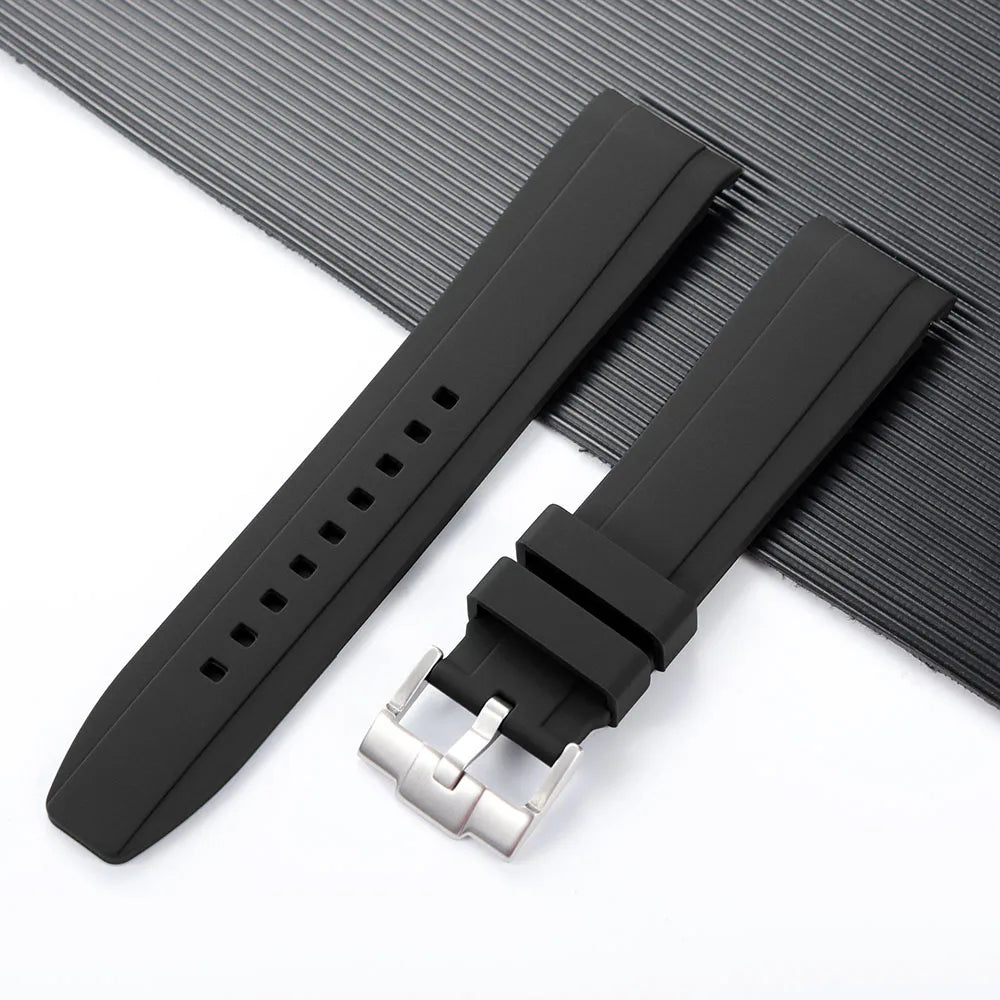 20mm 22mm Curved End Silicone Strap for Rolex for Omega for MoonSwatch Stainless Steel Gold Buckle Rubber Replacement Watch Band