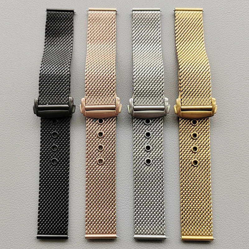 20mm 22mm Mesh Stainless Steel Watch Band for Omega 007 for Seamaster 300 Bracelet Folding Buckle Men Business Steel Metal Strap