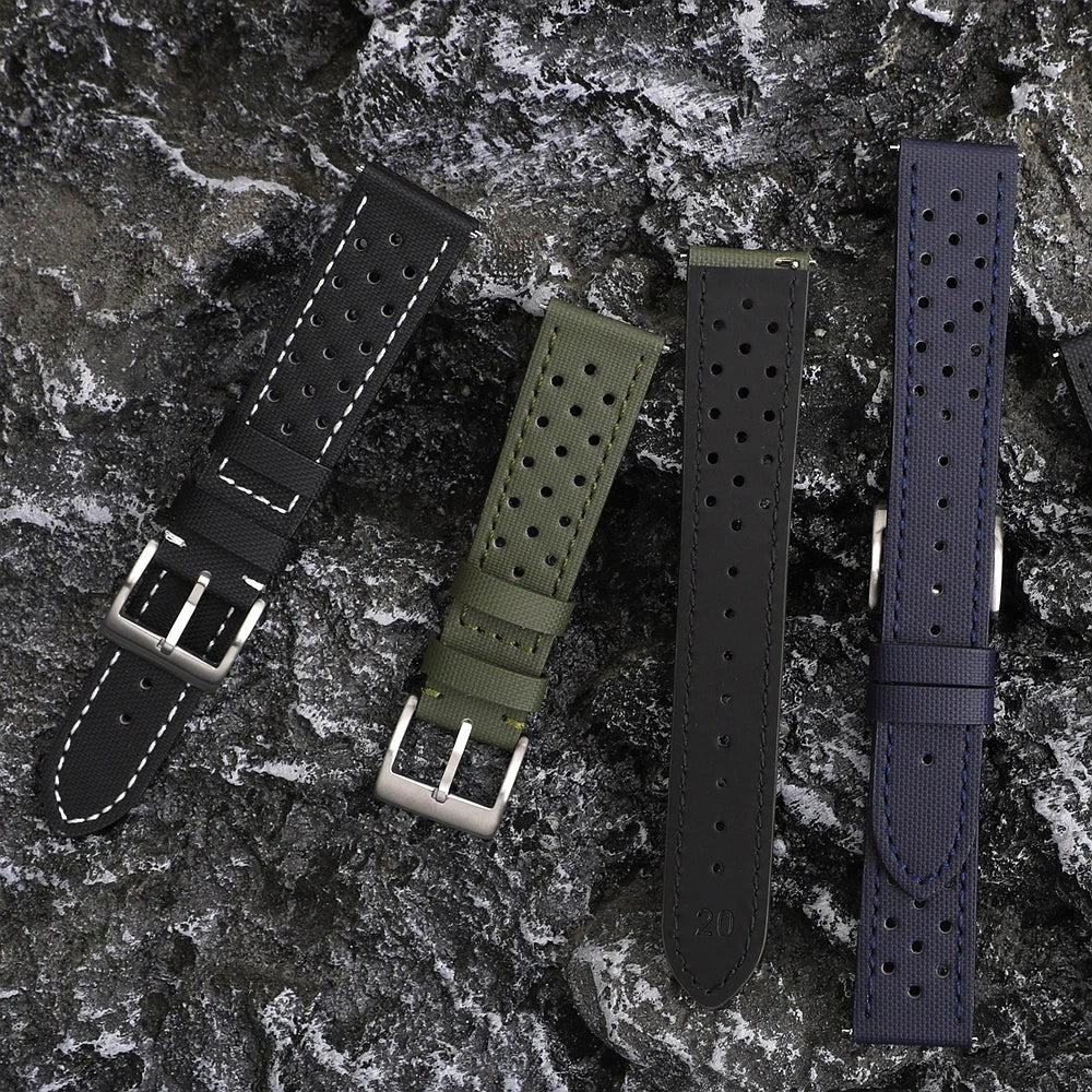 18mm 19mm 20mm 22mm Premium Sailcloth Watch Strap Rally Racing Watch Strap Quick Release Perforated Breathable Watchband for Men