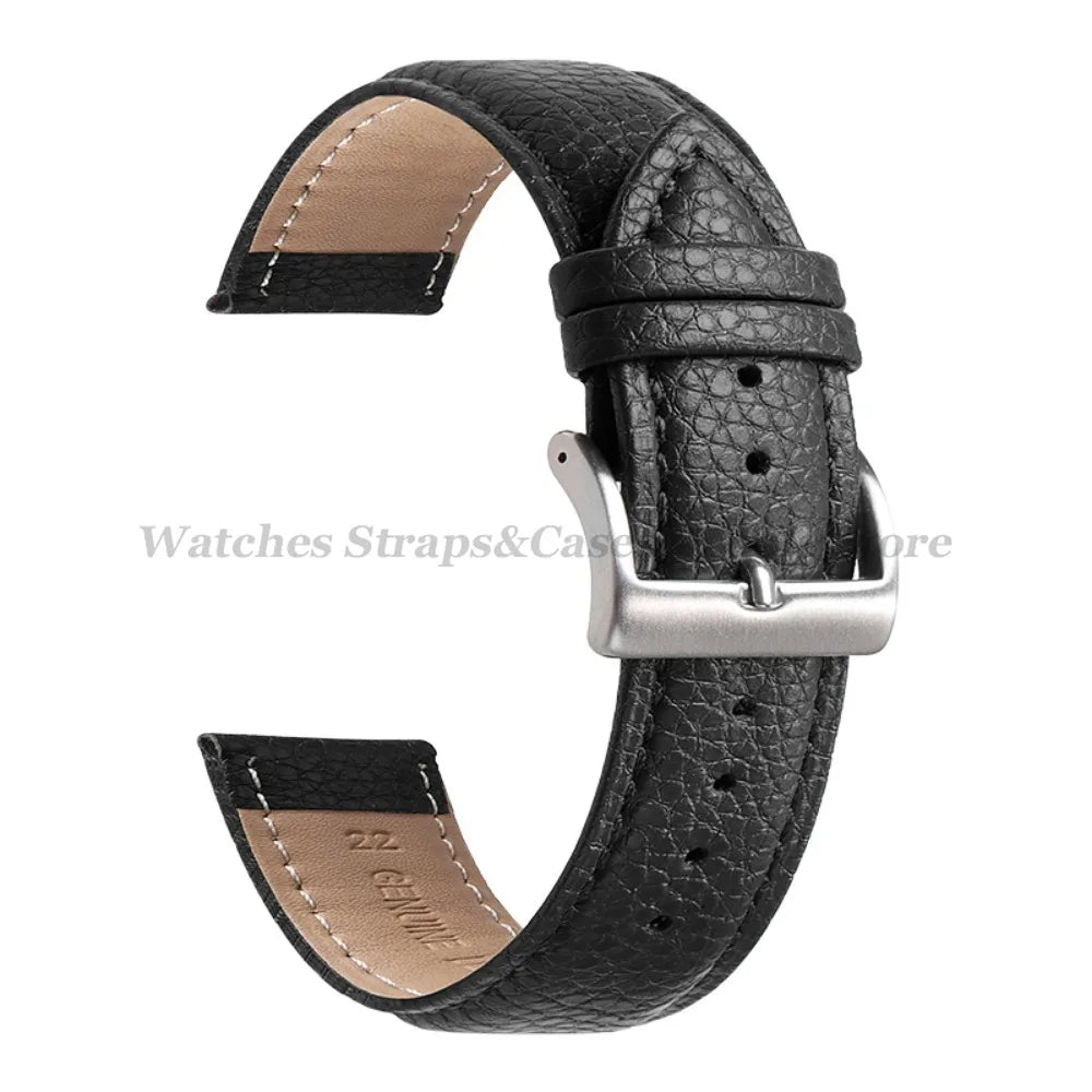 Litchi Pattern Genuine Leather Watch Band 18mm 20mm 22mm for Samsung Galaxy Watch 7/6/5/4 40 44mm Men Women Replacement Straps
