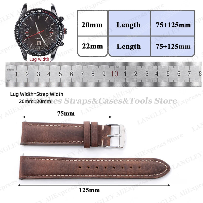Cowhide Leather Watch Strap 14/16/18/24/22/20mm for Samsung Galaxy Watch7/6/5 Band for Xiaomi Redmi Watch Quick Release Bracelet