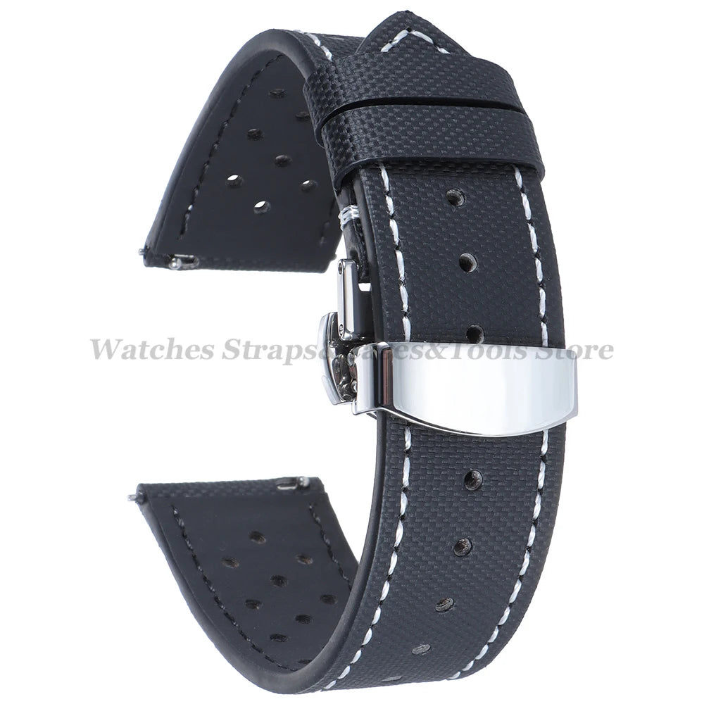 Premium Sailcloth Watch Strap for Seiko for Omega 18mm 20mm 22mm Qucik Release Fabric WatchBand Butterfly Buckle for HuaweiWatch