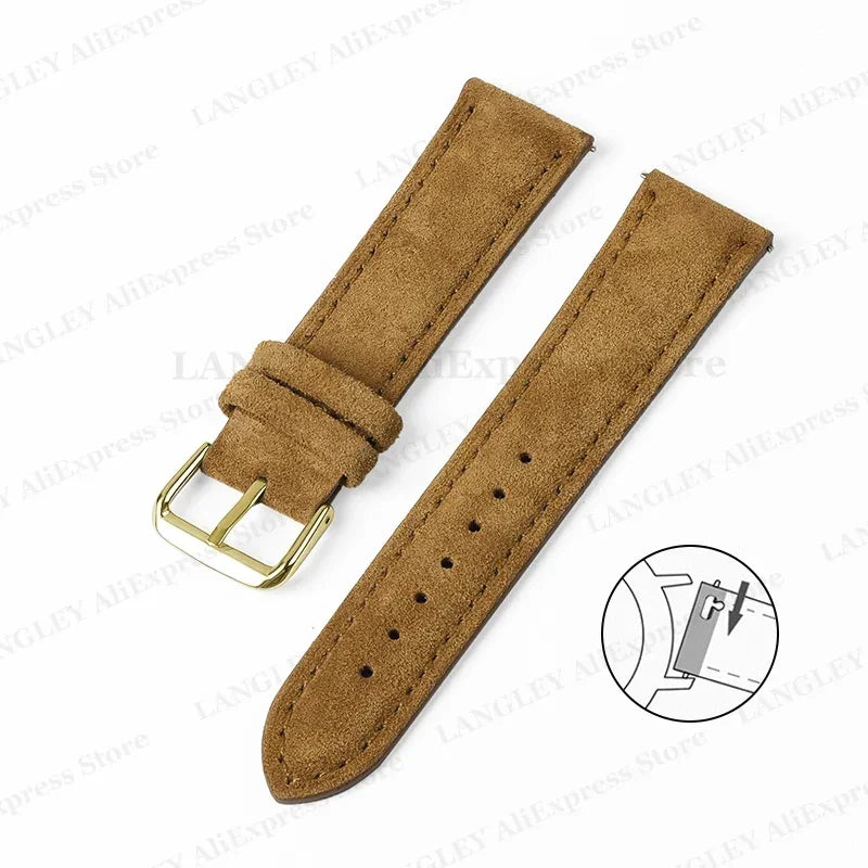 18mm 20mm 22mm Vintage Suede Leather Watchband for Samsung Galaxy Watch 5 4 3 45mm 40mm Cowhide Stitching Quick Release Bracelet