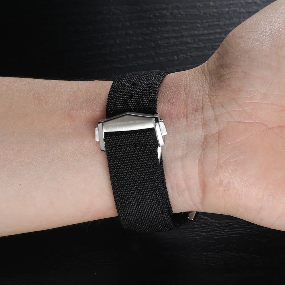 Deployant Sailcloth Watch Strap 20mm 22mm Two-Side Waterproof Nylon Quick Release With Folding Buckle Watch Band for Omega