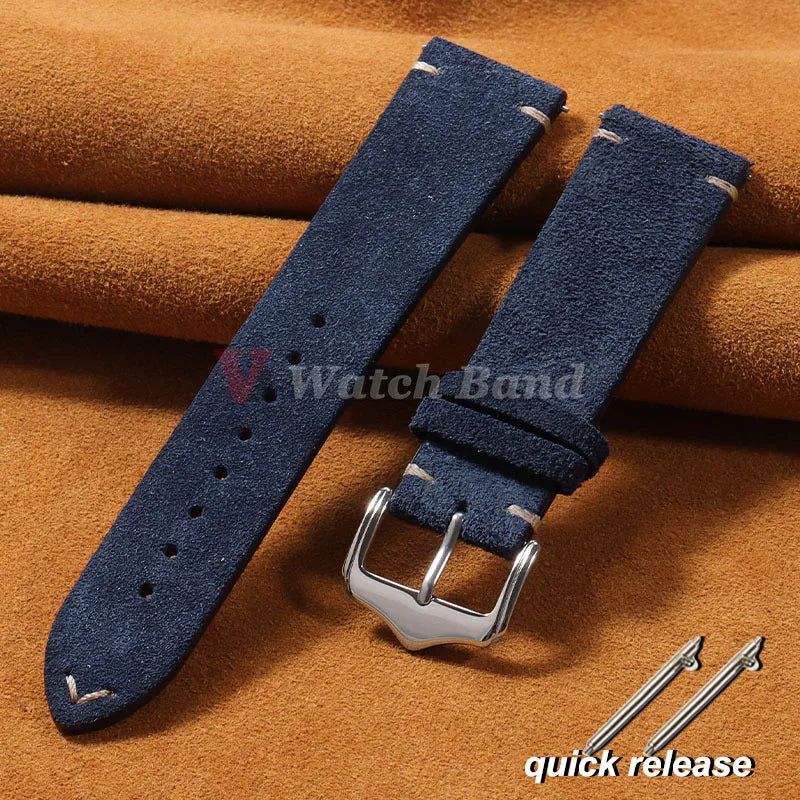 Quick Release Suede Genuine Leather Band for Omega 18/20/22mm for Seiko Stitching Bracelet for Huawei Watch Gt2/3 Vintage Straps